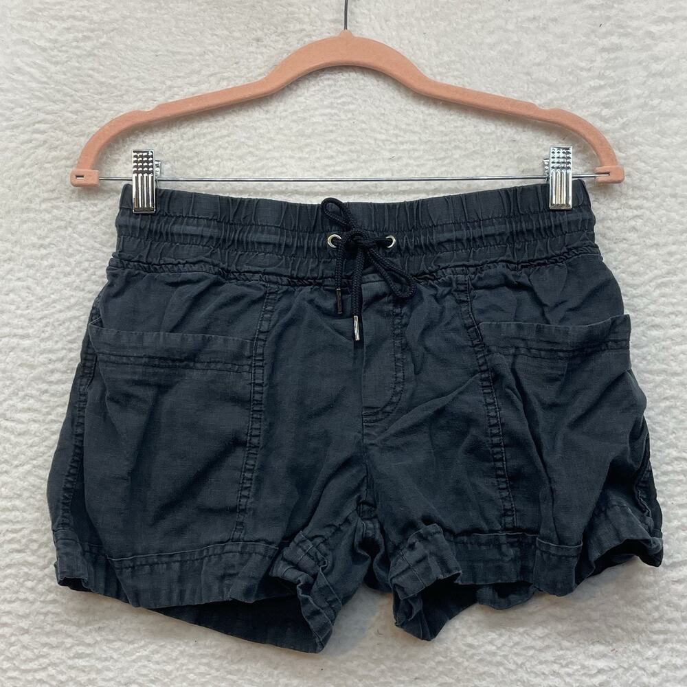 Athleta Shorts Womens 2 Black Cabo Linen Drawstring Pockets Workout Gym Beach